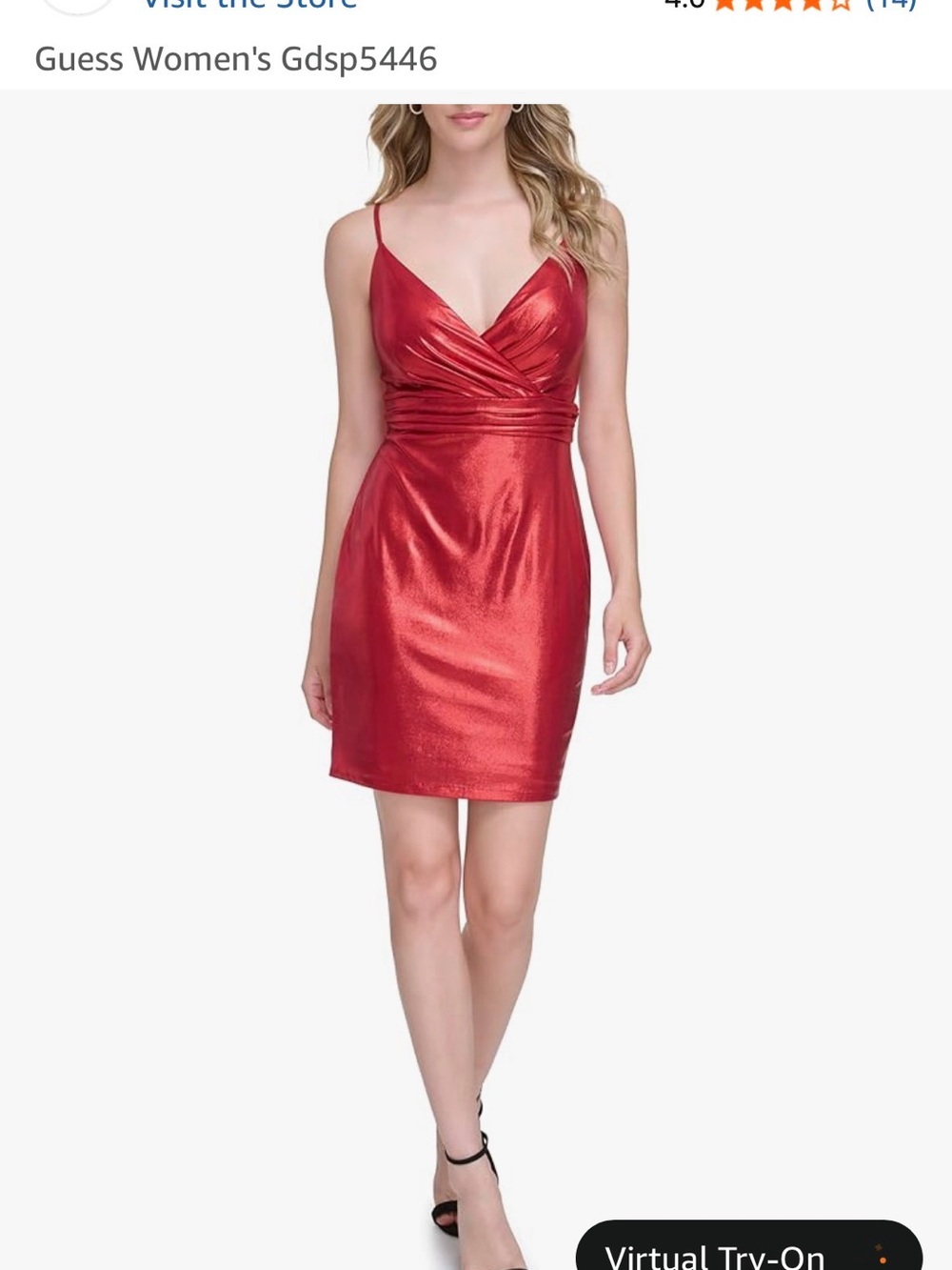 Guess Metallic V-neck Sleeveless Mini Dress in Red